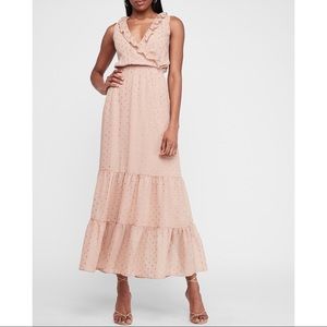 EXPRESS Metallic Clip Dot Ruffle Maxi Dress